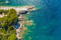 Beautiful turquoise rocky seascape. Aerial view of ligurian sea beach. Camogli near the Genova