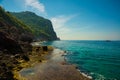 Beautiful turquoise sea and the rocks near the Cleopatra beach. Alanya, Antalya district, Turkey, Asia