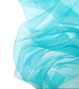 Beautiful turquoise tulle fabric on white background, top view. Space for text Royalty Free Stock Photo