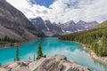 Beautiful turquoise water surround with taiga forest and rocky mountain in summer morning at Moraine Lake,Alberta Canada Royalty Free Stock Photo