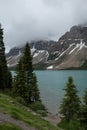 Beautiful turquoise waters lake with snow covered peaks above it in Banff National Park of Canada Royalty Free Stock Photo