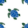 Beautiful turtle with blue and color isolated on white background is in Seamless pattern - vector