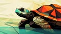 a beautiful turtle on its way to the beach, abstract modern geometrical design, ai generated image