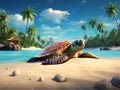 beautiful turtle lies on the seashore