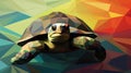 a beautiful turtle swimming into camera, polygonal geometrical design, ai generated image