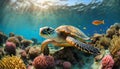 beautiful turtle swims underwater in the ocean