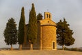The beautiful tuscan Chapel of the Madonna di Vitaleta at sunrise Royalty Free Stock Photo