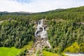 Aerial view of Tvindefossen Waterfall, Voss, Norway