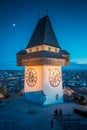 Grazer Uhrturm at night, Styria, Austria Royalty Free Stock Photo