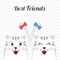 Two cartoon cute cats with lettering Best Friends.