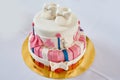 Beautiful two-layer pink and white birthday cake Royalty Free Stock Photo