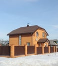 Two-storeyed brick cottage in early spring