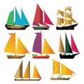 Beautiful Types Of Sailing Ships Colorful Vector Icons Separated On White Background