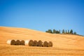 Beautiful typical landscape of Val d`Orcia in Tuscany with hay bales in a field in summer, Val d`Orcia, Tuscany Italy Royalty Free Stock Photo