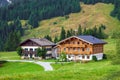 Beautiful typical mountain guests houses on austrian alps