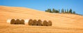 Beautiful typical panorama landscape of Val d`Orcia in Tuscany with hay bales in a field in summer, Val d`Orcia, Tuscany Italy Royalty Free Stock Photo