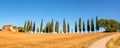 Beautiful typical panorama landscape of Val d`Orcia in Tuscany at sunset Italy Royalty Free Stock Photo