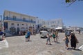 Beautiful Typical White and Blue Square With Restaurants In Chora Island Of Mikonos .Arte History Architecture Royalty Free Stock Photo