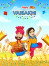 Beautiful typography celebration text of happy vaisakhi harvest festival of sikh and hindu. people enjoying with dancing