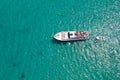 Ultra wide top down photo of luxury yacht in blue Libian sea Royalty Free Stock Photo