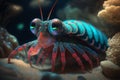 beautiful underwater close-up portrait of a bioluminescence mantis shrimp - generative AI