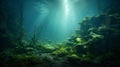 beautiful underwater landscape and backdrop with algae in sunlight Royalty Free Stock Photo