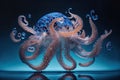Beautiful underwater octopus in the sea with lovely dramatic lighting