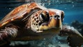 A beautiful underwater portrait of a cute green sea turtle generated by AI Royalty Free Stock Photo