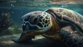 A beautiful underwater portrait of a majestic sea turtle swimming generated by AI Royalty Free Stock Photo