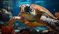 A beautiful underwater portrait of a spotted sea turtle generated by AI Royalty Free Stock Photo