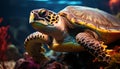 A beautiful underwater portrait of a spotted sea turtle swimming generated by AI Royalty Free Stock Photo