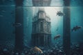 Beautiful underwater view of St. Pauls Cathedral in the ocean. Generative AI