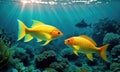 Beautiful underwater view with tropical fish, coral reefs. Generative AI Royalty Free Stock Photo