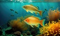 Beautiful underwater view with tropical fish, coral reefs. Generative AI Royalty Free Stock Photo