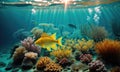 Beautiful underwater view with tropical fish, coral reefs. Generative AI Royalty Free Stock Photo