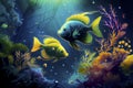 Beautiful underwater world with corals and tropical fish, ai illustration