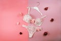 Beautiful underwear on pink background, fashion concept