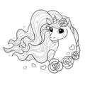 Beautiful unicorn. Black and white linear drawing. Vector Royalty Free Stock Photo