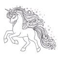 Beautiful unicorn. Black and white linear drawing. Vector illustration Royalty Free Stock Photo