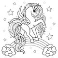 Beautiful unicorn. Black and white linear drawing. Vector illustration Royalty Free Stock Photo