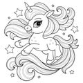 Beautiful unicorn. Black and white linear drawing. Vector