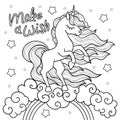 Beautiful unicorn. Black and white linear drawing. Vector Royalty Free Stock Photo