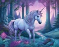 Beautiful unicorn in the enchanted forest