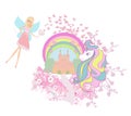 Beautiful unicorn and fairy-tale princess castle Royalty Free Stock Photo