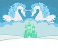 Beautiful unicorn and fairy-tale princess castle card Royalty Free Stock Photo