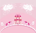 Beautiful unicorn and fairy-tale princess castle card Royalty Free Stock Photo