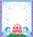 Beautiful unicorn and fairy-tale princess castle frame Royalty Free Stock Photo