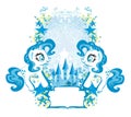 Beautiful unicorn and fairy-tale princess castle frame Royalty Free Stock Photo