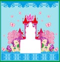 Beautiful unicorn and fairy-tale princess castle frame Royalty Free Stock Photo