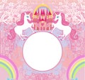 Beautiful unicorn and fairy-tale princess castle frame Royalty Free Stock Photo